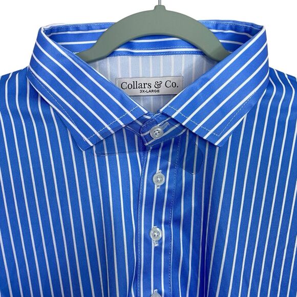 Collars & Co Polo Shirt Mens 3XL Blue White Stripe Performance Golf Preppy NEW - Picture 1 of 8